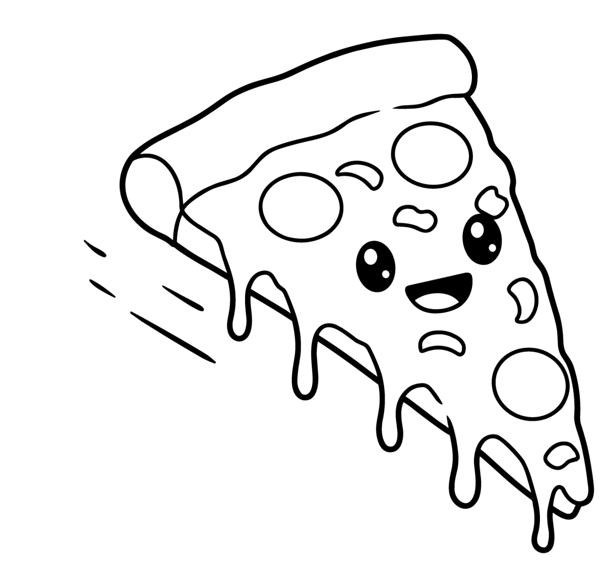 Fatia de pizza voando a toda velocidade para colorir