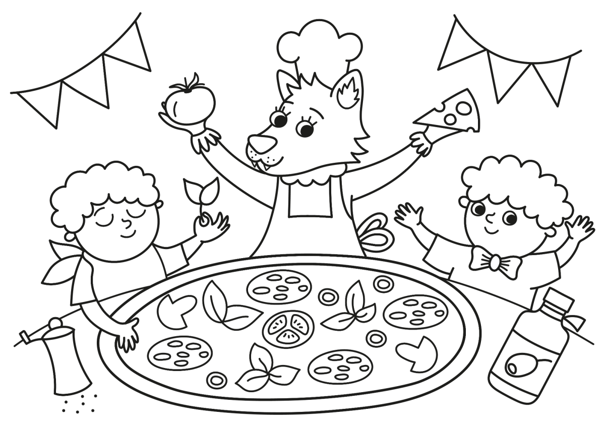 Festa da pizza com os amigos para colorir