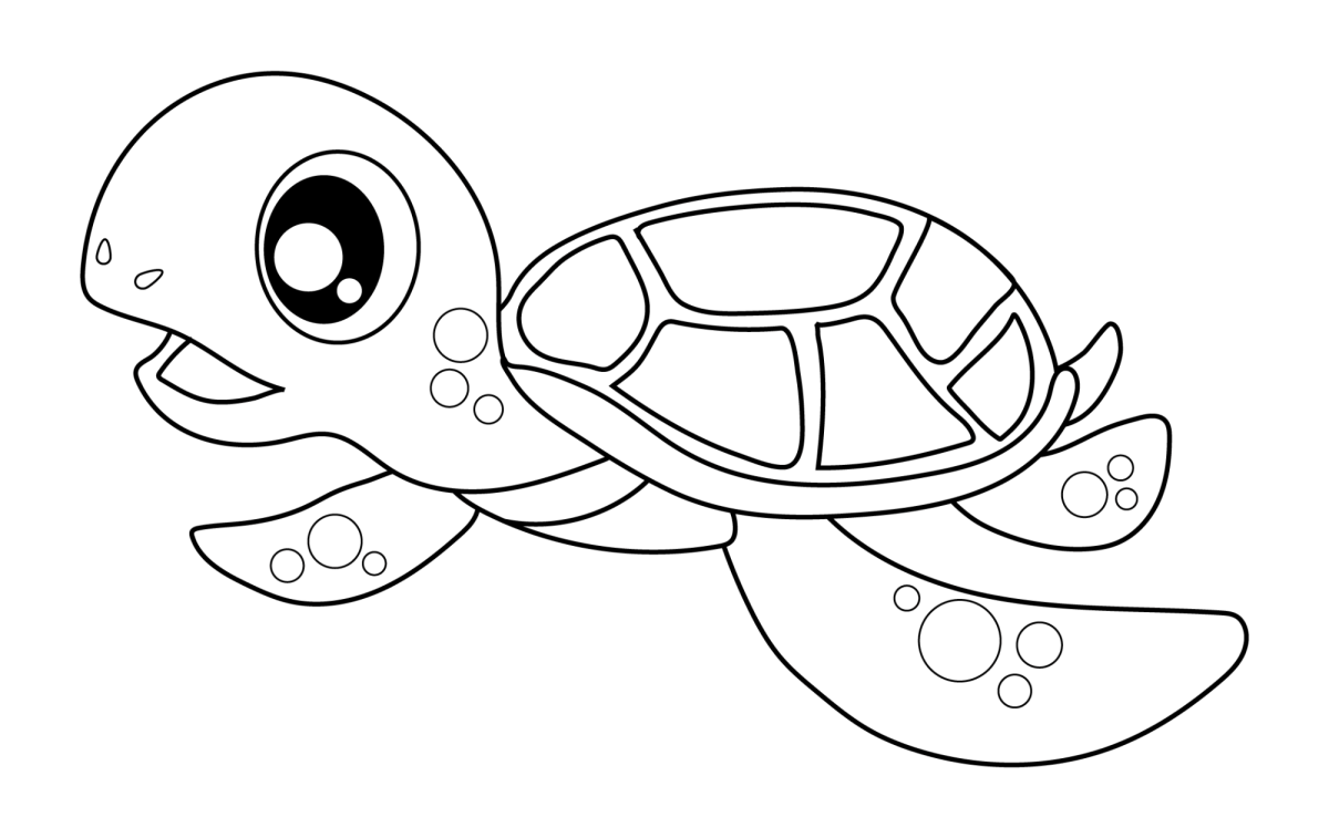 Filhote de tartaruga-marinha sorrindo para colorir