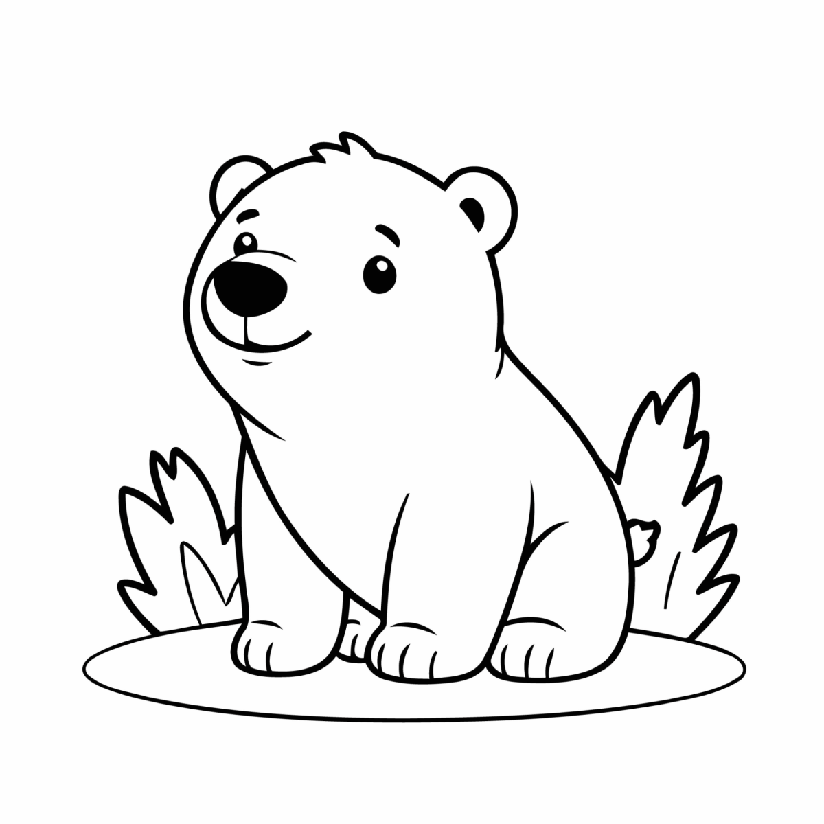 Filhote de urso polar entre a grama para colorir