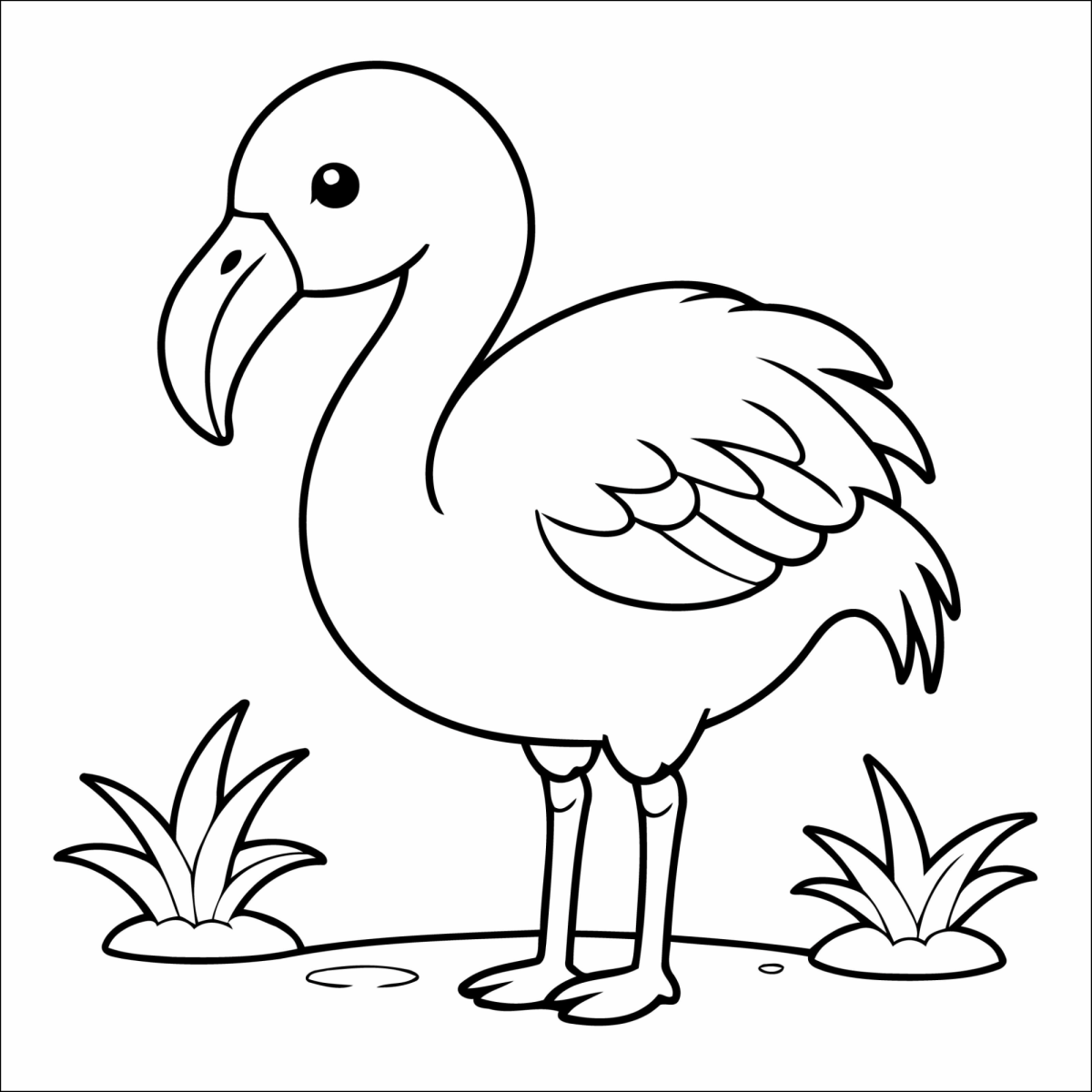 Flamingo de pé na grama para colorir