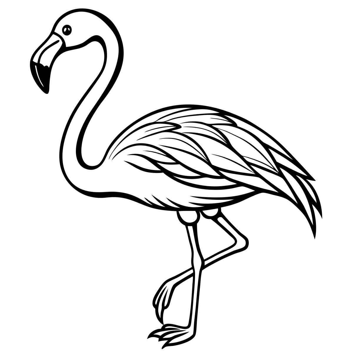 Flamingo de perfil com asas fechadas para colorir