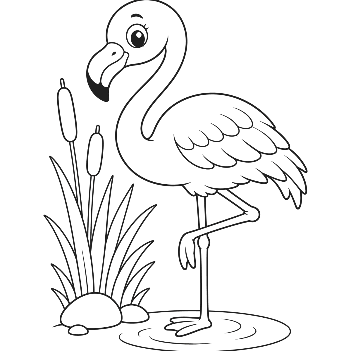Flamingo na água em cartão quadrado para colorir