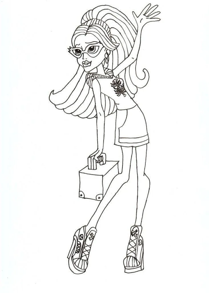 Garota Monster High carregando um baldinho para colorir