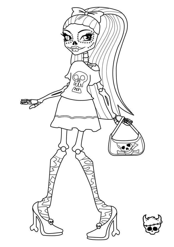 Garota Monster High com bolsa e gatinho para colorir