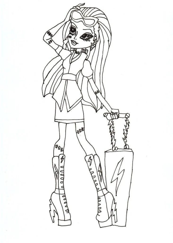Garota Monster High com mala de viagem para colorir