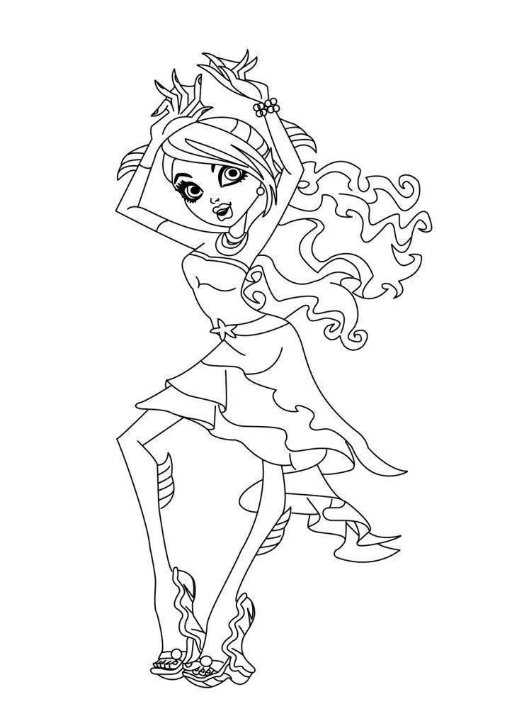 Garota Monster High dançando com flores para colorir