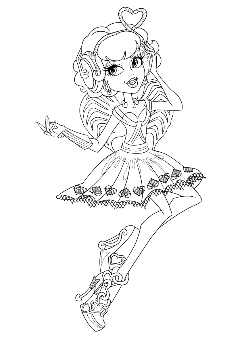 Garota Monster High de cabelo cacheado e minissaia para colorir