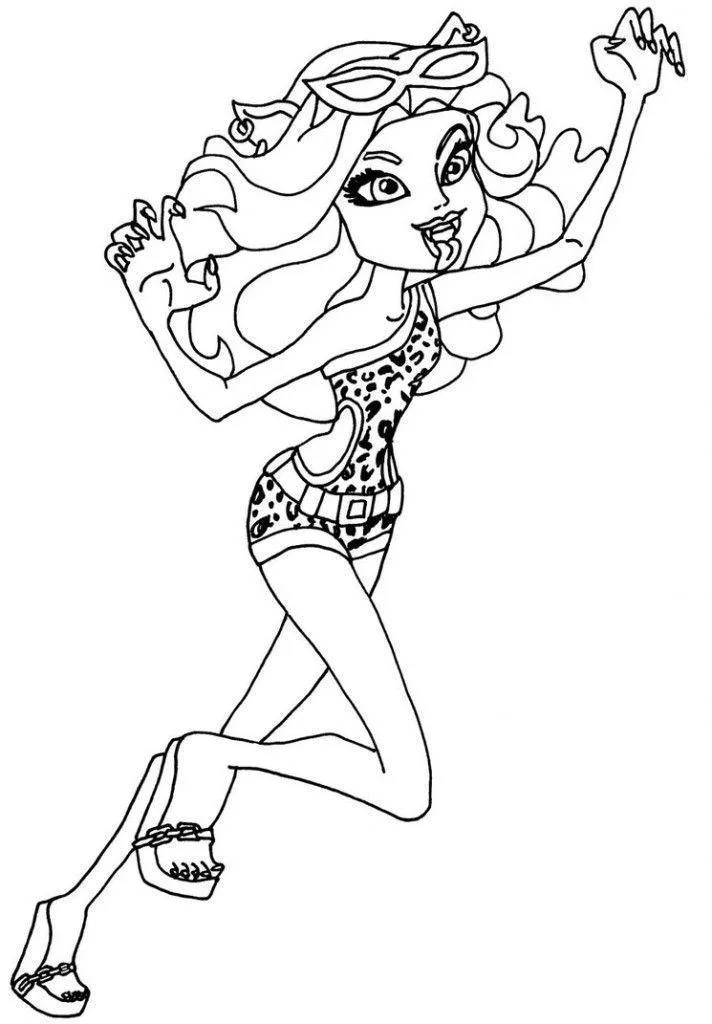 Garota Monster High de cabelo ondulado acenando para colorir