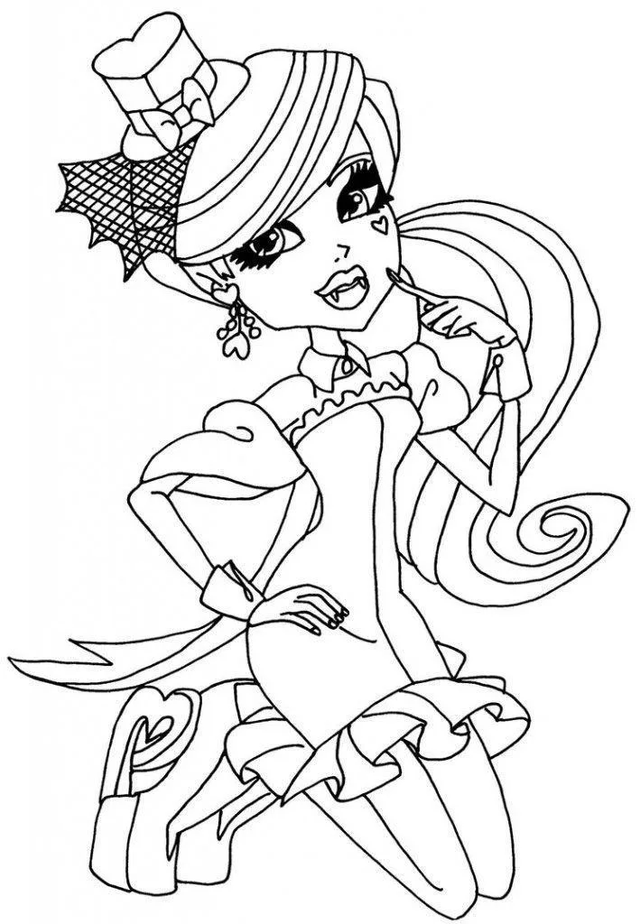 Garota Monster High de cartola e luvas para colorir