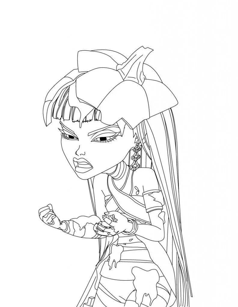 Garota Monster High de chapéu e cabelo longo para colorir