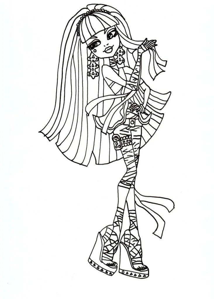 Garota Monster High de franja e botas de cano alto para colorir