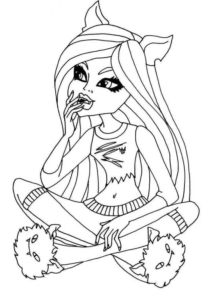 Garota Monster High de orelhas de lobo sentada para colorir