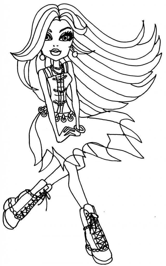 Garota Monster High de saia rodada e plataformas para colorir
