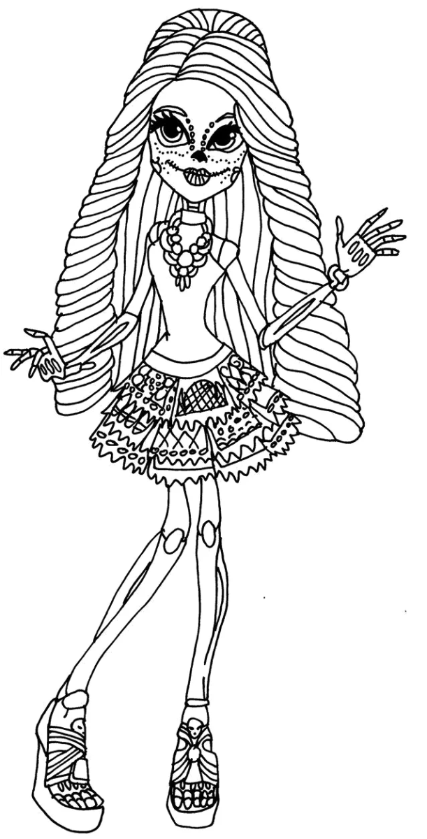 Garota Monster High de saia xadrez e botas para colorir