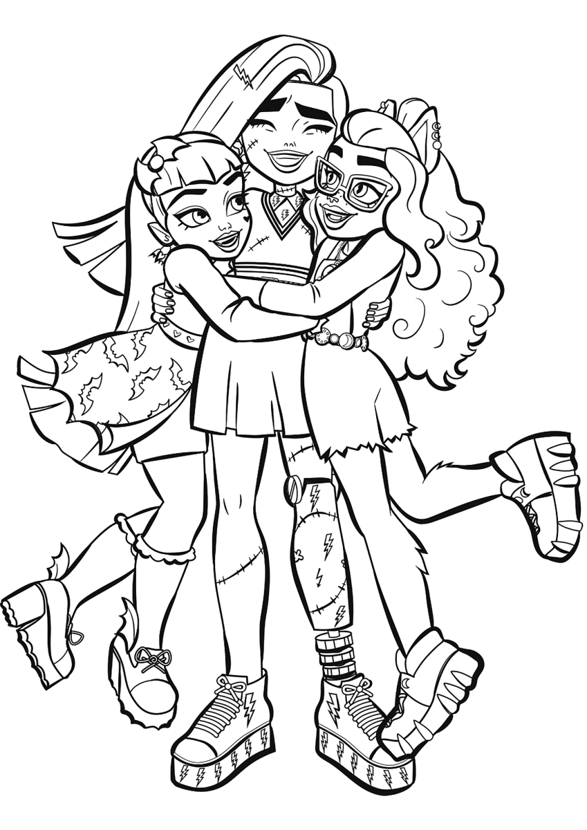 Garota Monster High em pose de salto para colorir