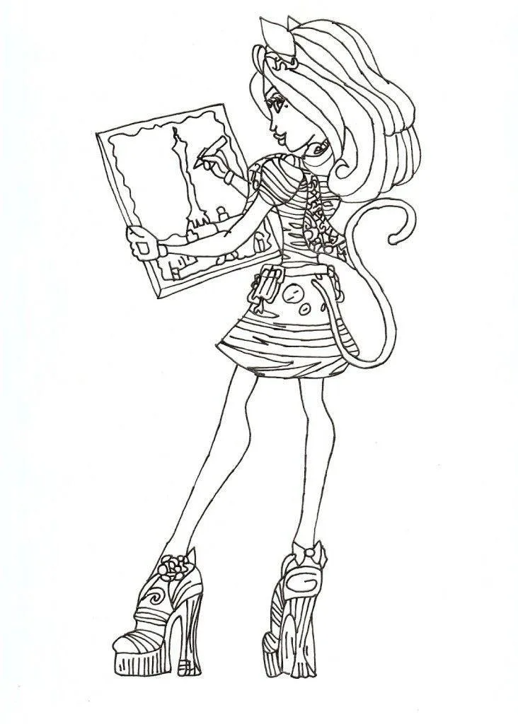 Garota Monster High segurando um quadro para colorir