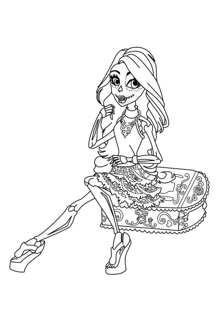 Garota Monster High sentada com uma bolsa para colorir