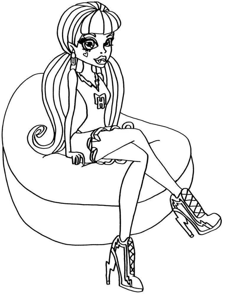 Garota Monster High sentada na poltrona para colorir