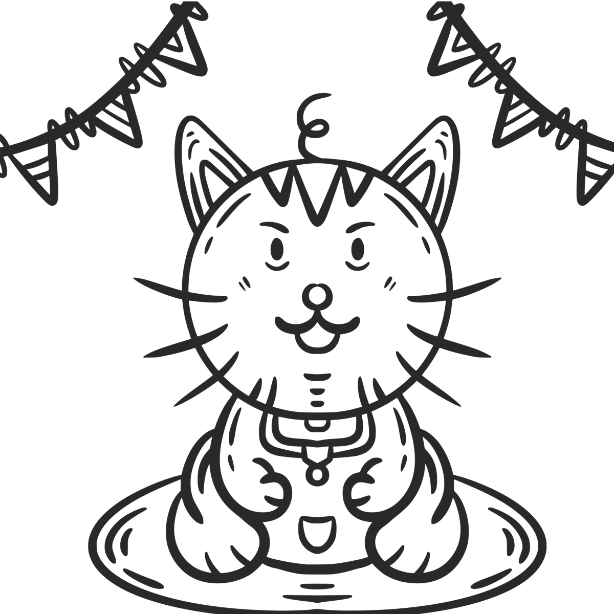 Gatinho de festa com bandeirinhas para colorir