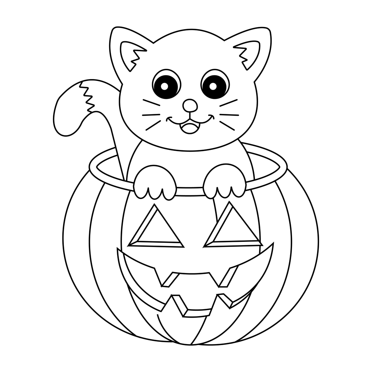 Gatinho dentro da abóbora de Halloween para colorir