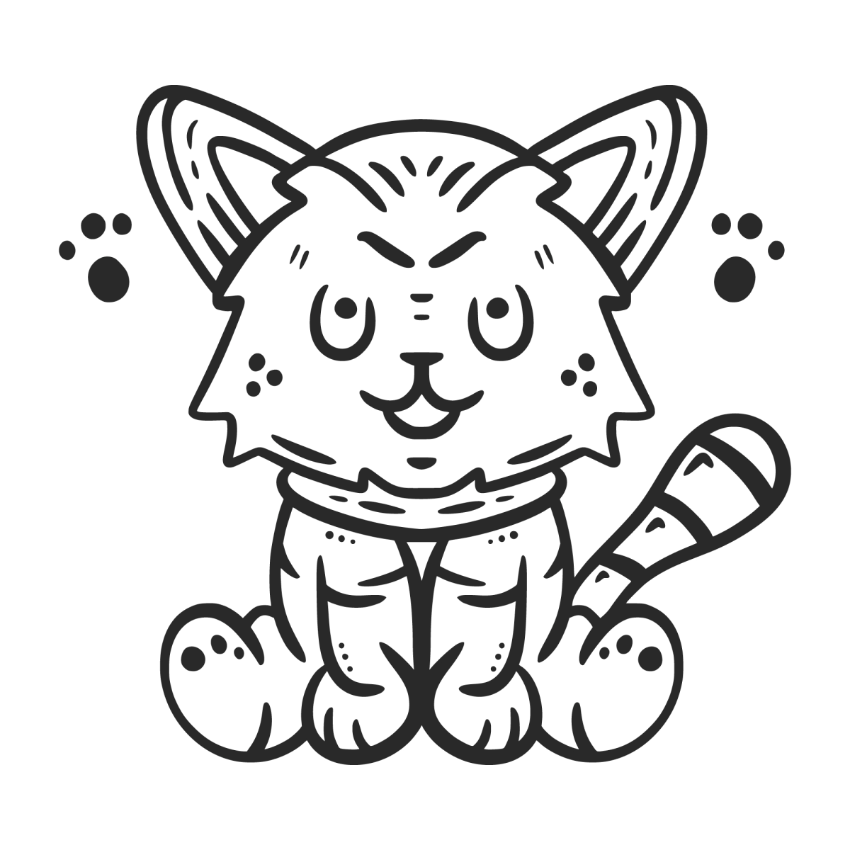 Gatinho fofo com patinhas e estrelas para colorir