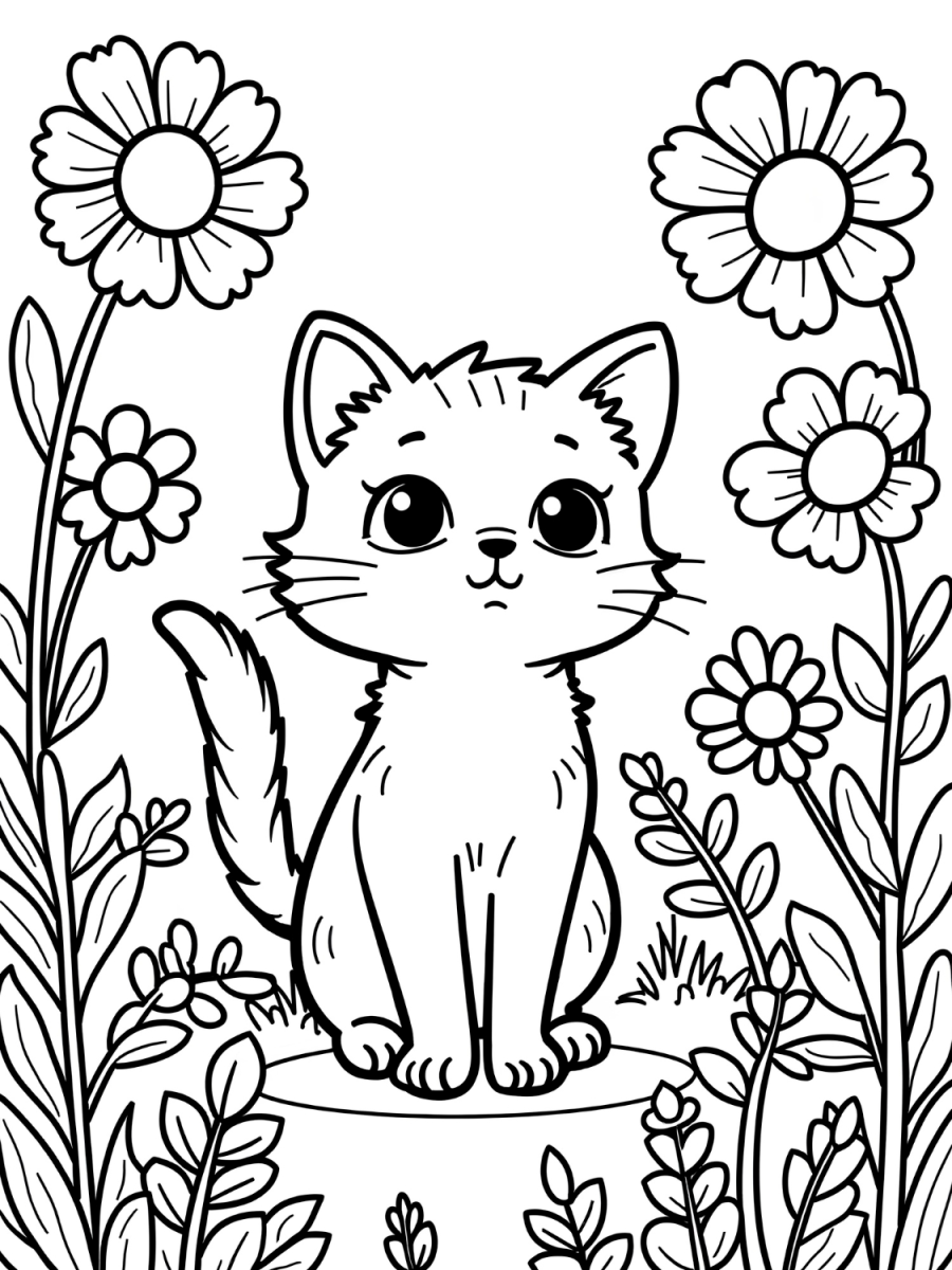 Gatinho Fofo em Jardim Florido