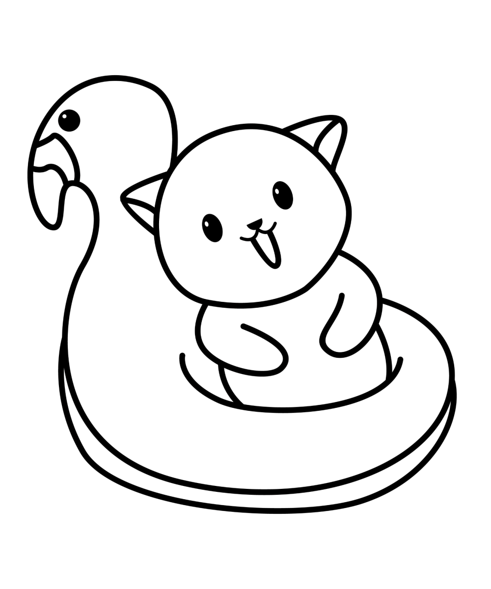 Gatinho na boia de flamingo para colorir