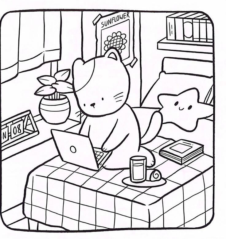 Gato Fofo no Escritório Doméstico