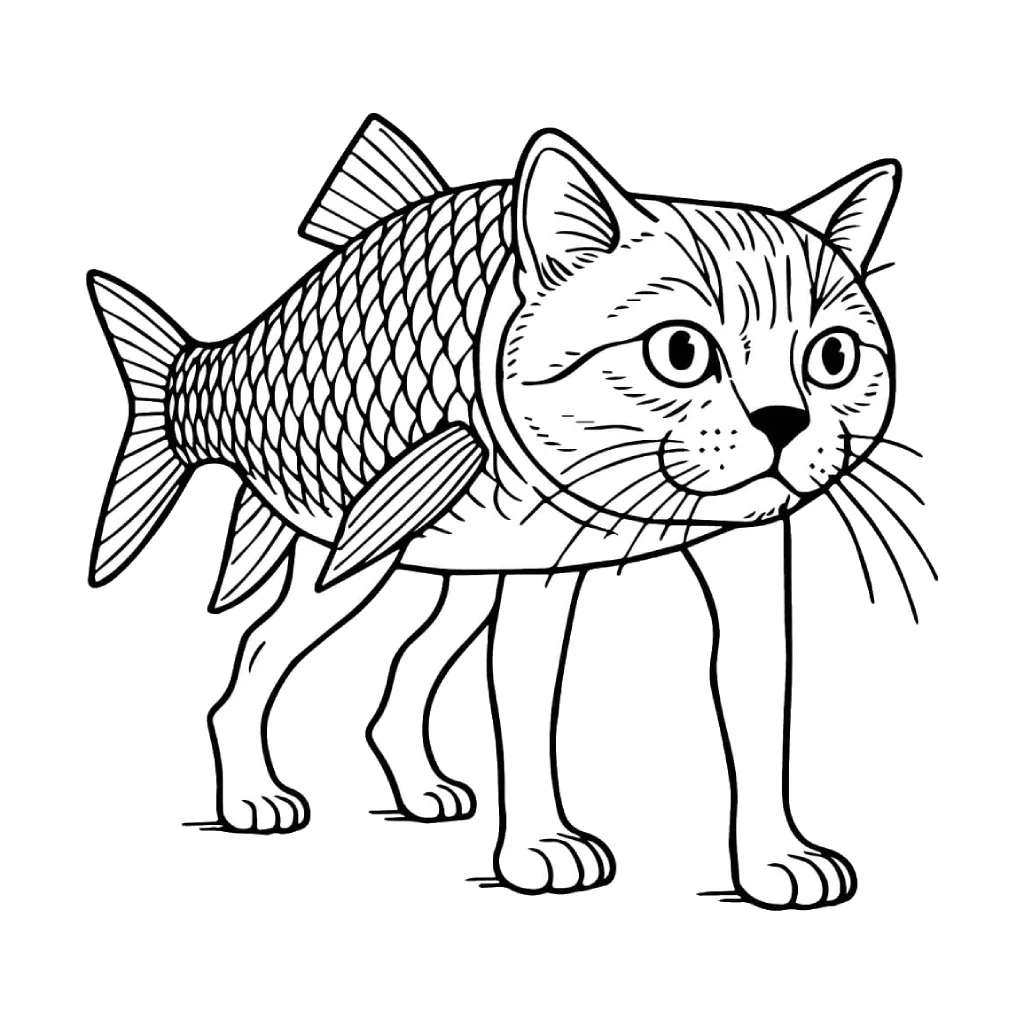 Gato peixe de frente para colorir