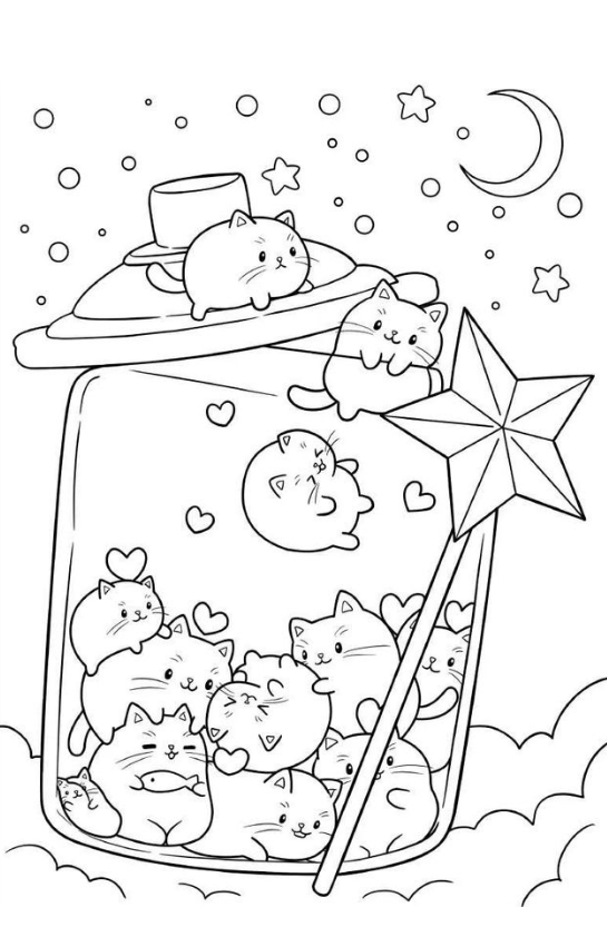 Gatos Kawaii em Pote Mágico
