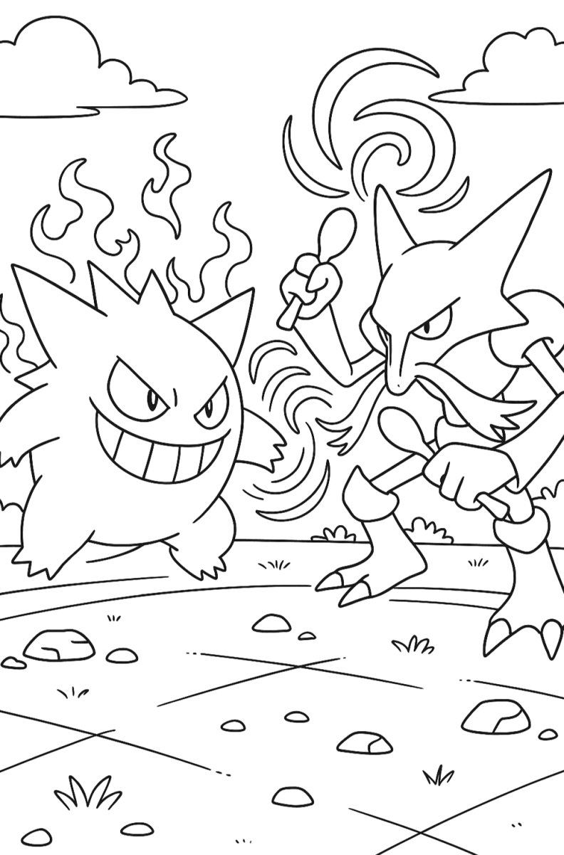 Gengar em chamas fantasmas para colorir