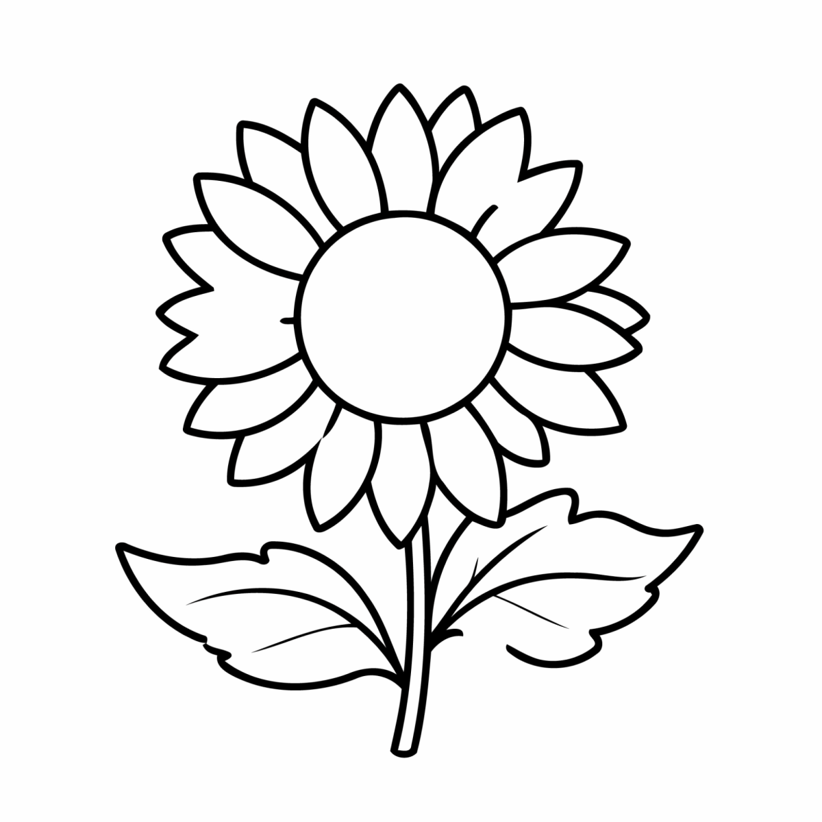 Girassol simples com duas folhas para colorir