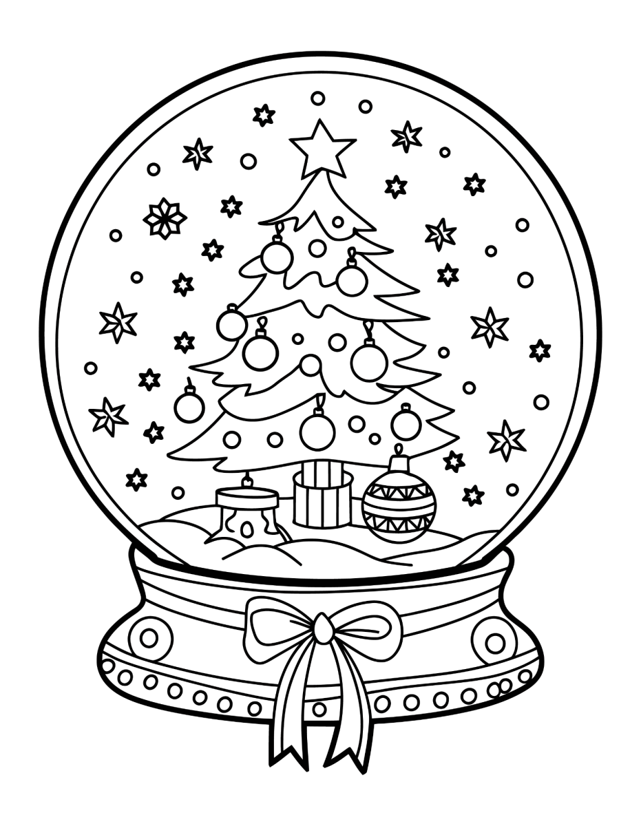 Globo de neve com árvore de Natal e presentes para colorir