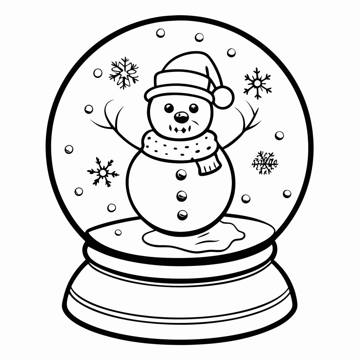 Globo de neve com boneco de neve acenando para colorir