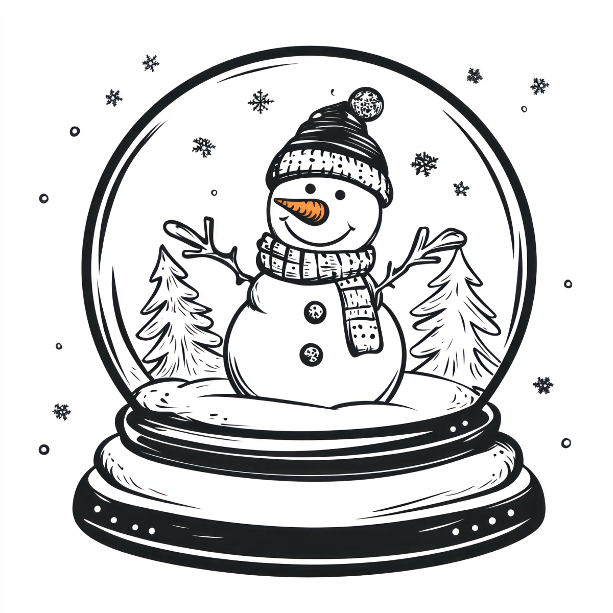 Globo de neve com boneco de neve de braços abertos para colorir