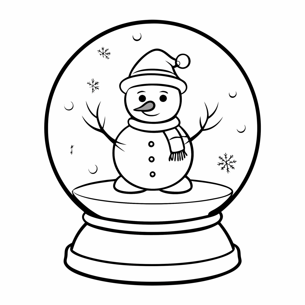 Globo de neve com boneco de neve de gorro do Papai Noel para colorir