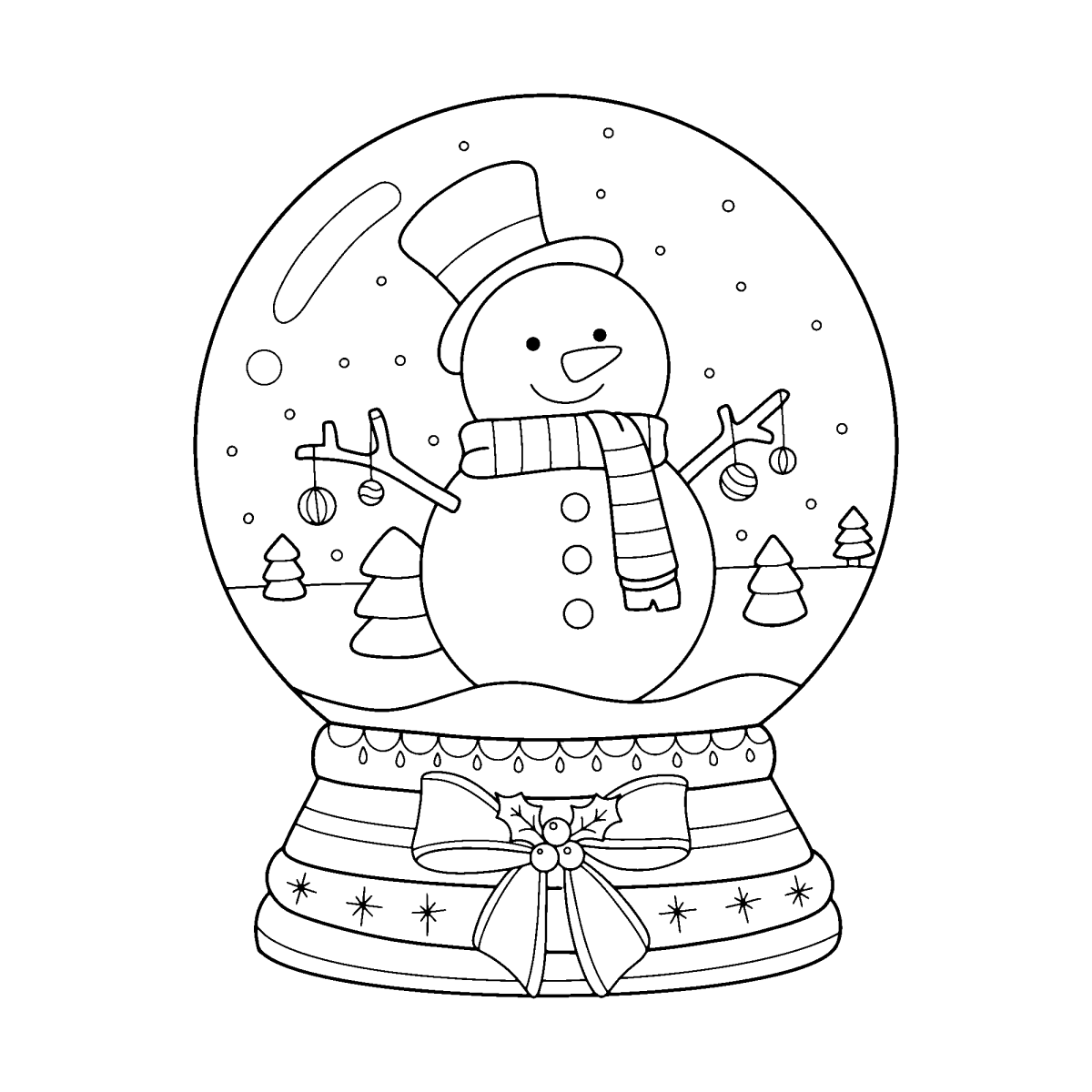 Globo de neve com boneco de neve e presente para colorir