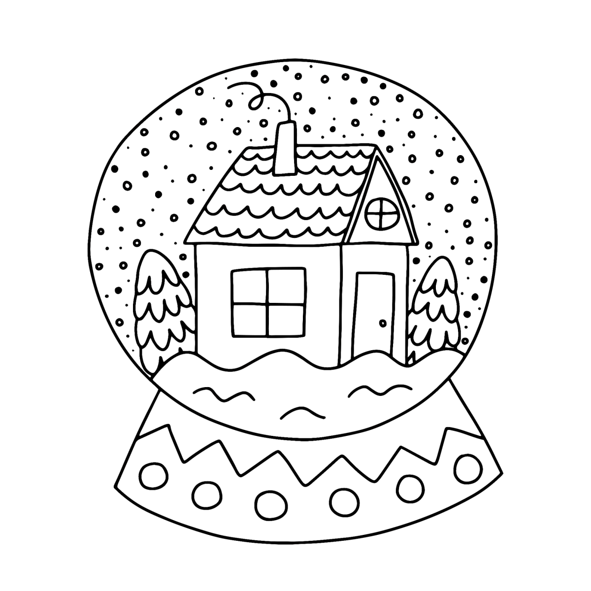 Globo de neve com casinha de telhado nevado para colorir