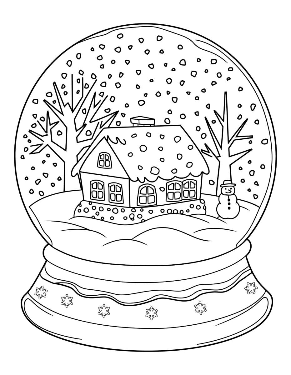 Globo de neve com casinha na floresta para colorir