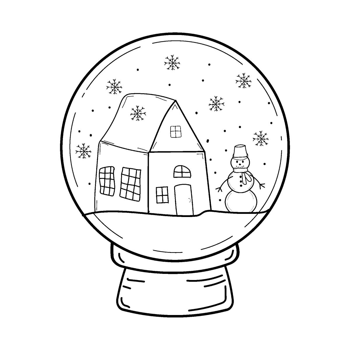 Globo de neve com casinhas da vila para colorir