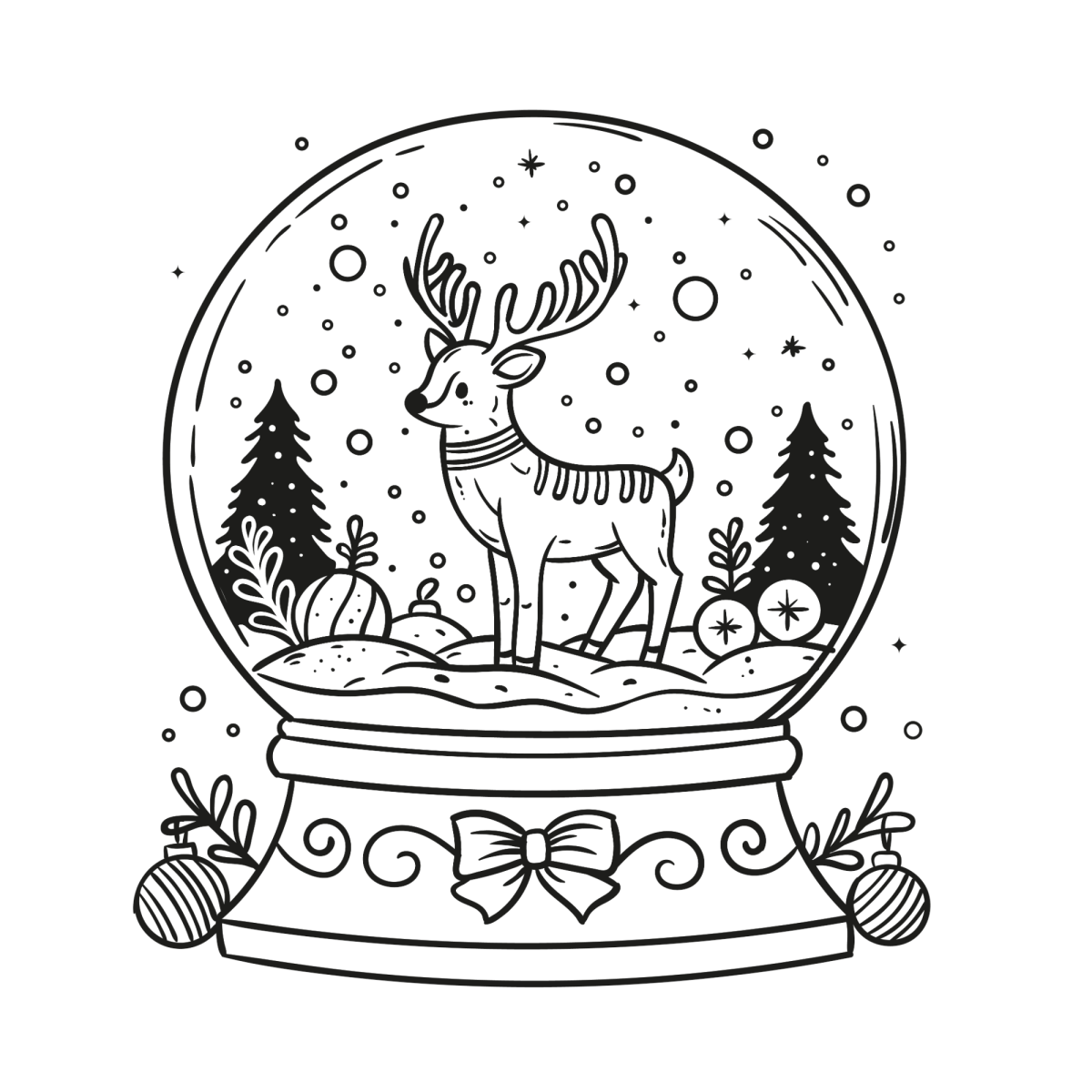 Globo de neve com cervo na floresta para colorir