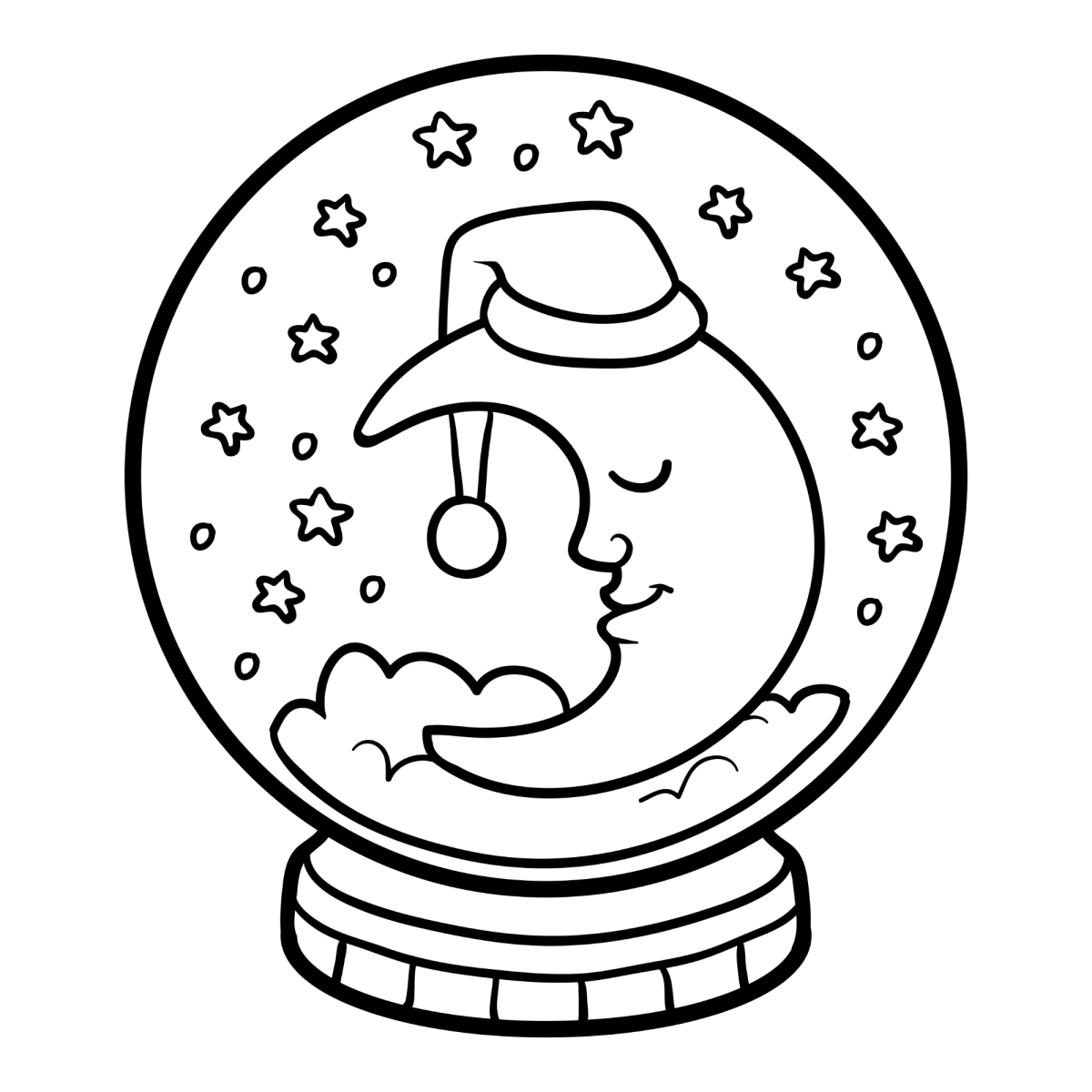 Globo de neve com lua e estrelas para colorir