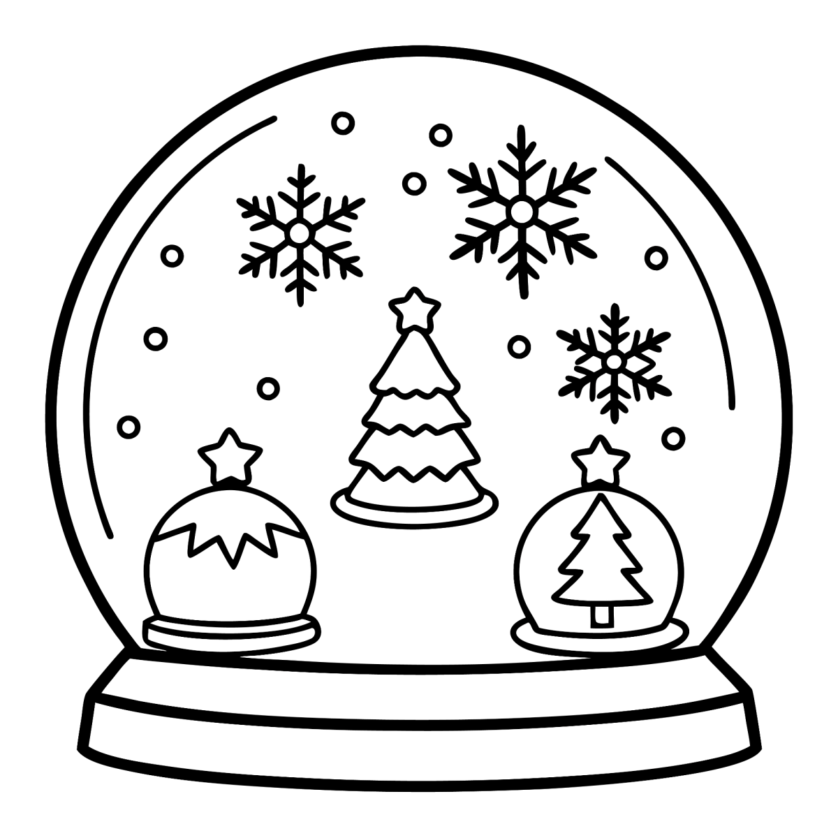 Globo de neve com presentes e pinheiro para colorir