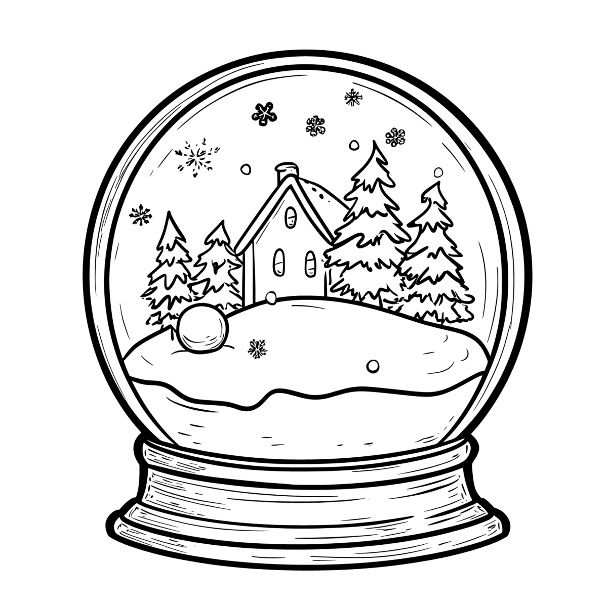 Globo de neve com vila nevada para colorir