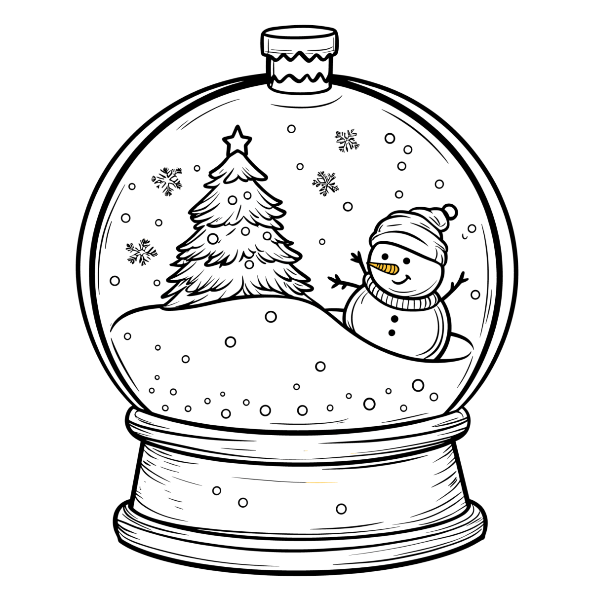 Globo de neve em formato de pote com pinheiro para colorir