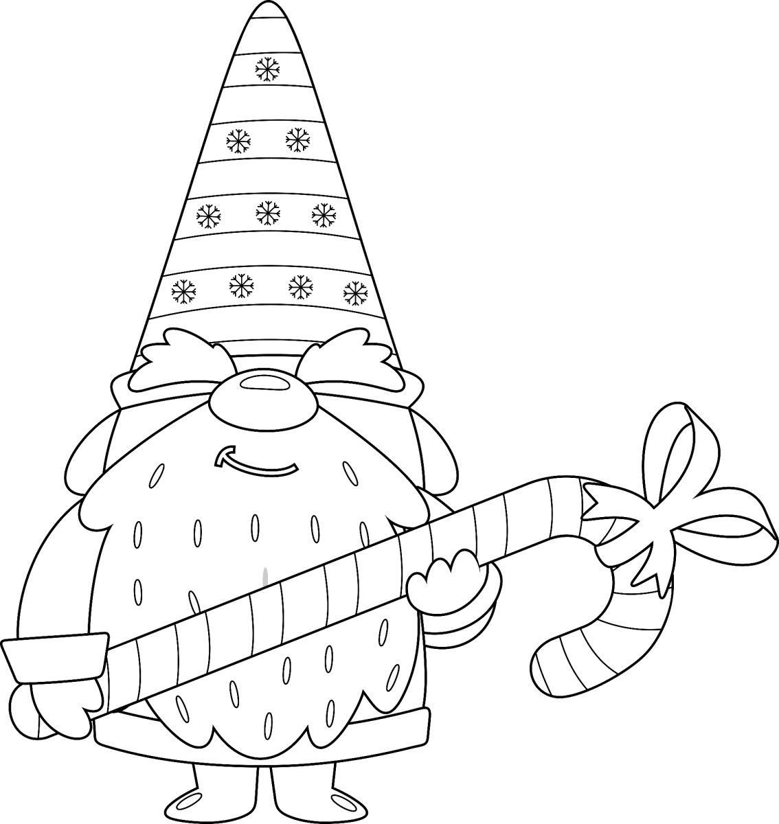 Gnomo de Natal com bengala doce para colorir