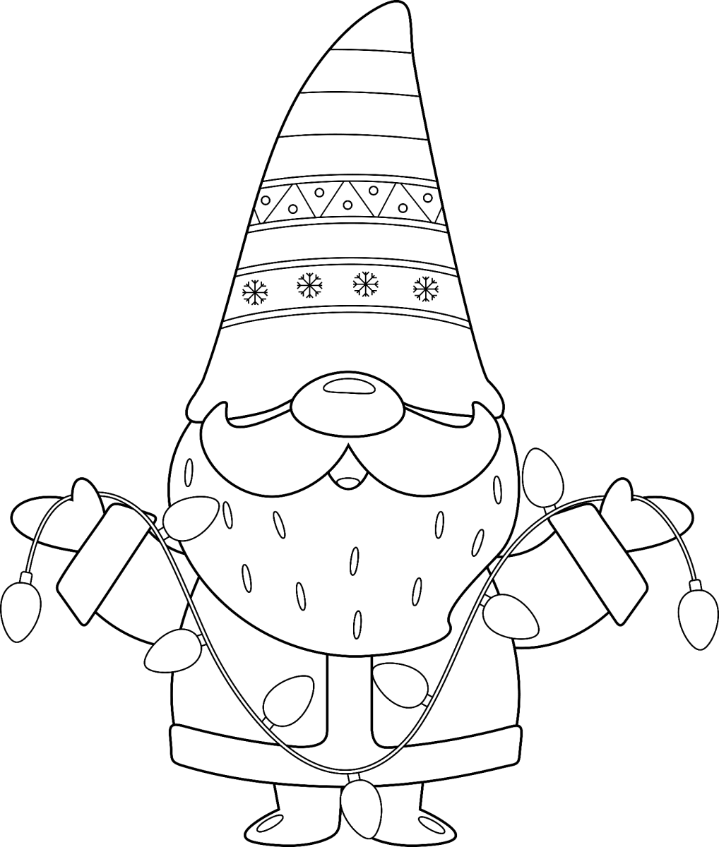 Gnomo de Natal de barba longa e gorro listrado para colorir
