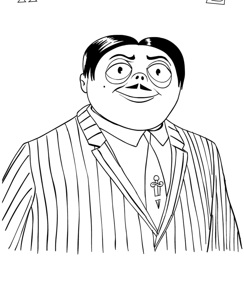 Gomez Addams sorrindo para colorir