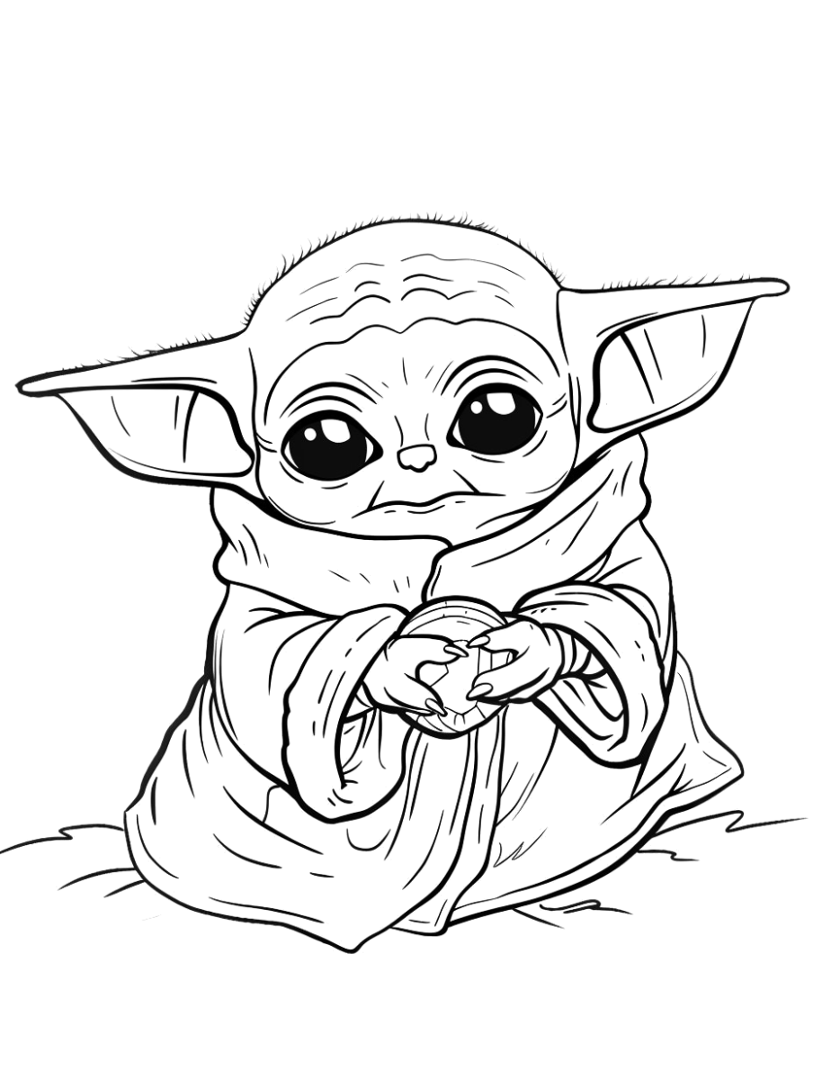 Grogu, o bebê Yoda, sorrindo para colorir